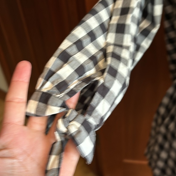 Kate Spade Gingham/Checked Black and White Off Shoulder Top XXS 3/4 Tie Sleeves - Picture 4 of 12